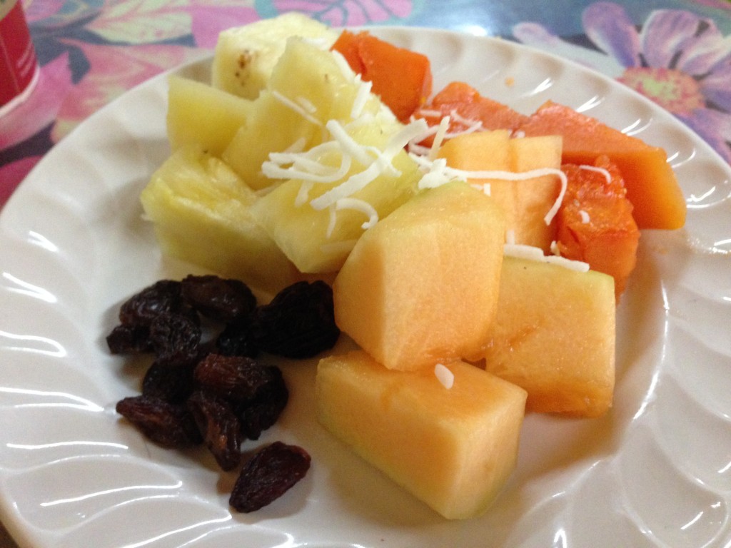 I also had some fresh fruit.  Can't resist fresh pineapple and papaya!