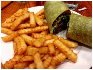 The falafel wrap with fries